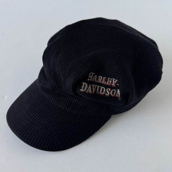 Harley Davidson BLACK Conductors MOTORCYCLE Hat Cap ONE SIZE CORDUROY FEEL - Picture 1 of 8